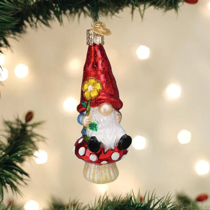 Gnome on Mushroom Old World Ornament