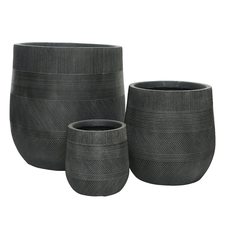 Black Liam Fiber Clay Striped Round Pot