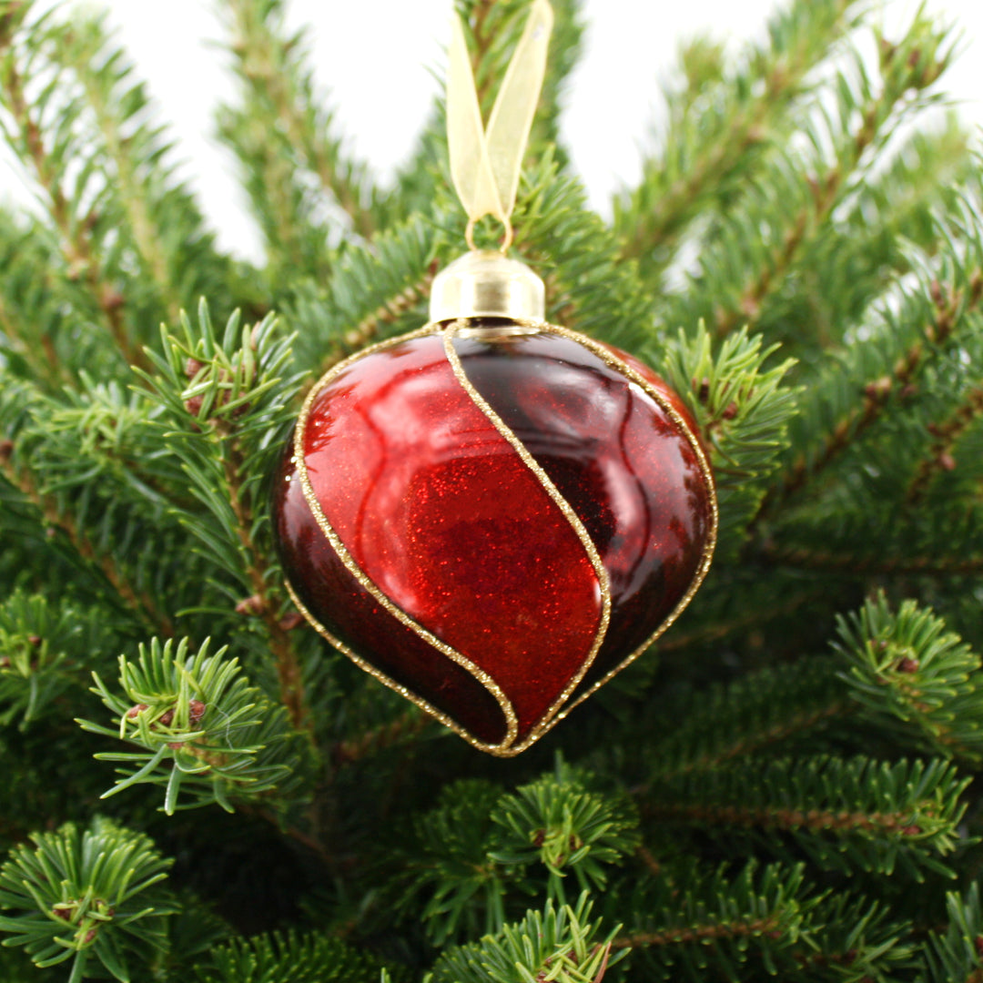 Dark Red Swirled Onion Ball Glass Ornament