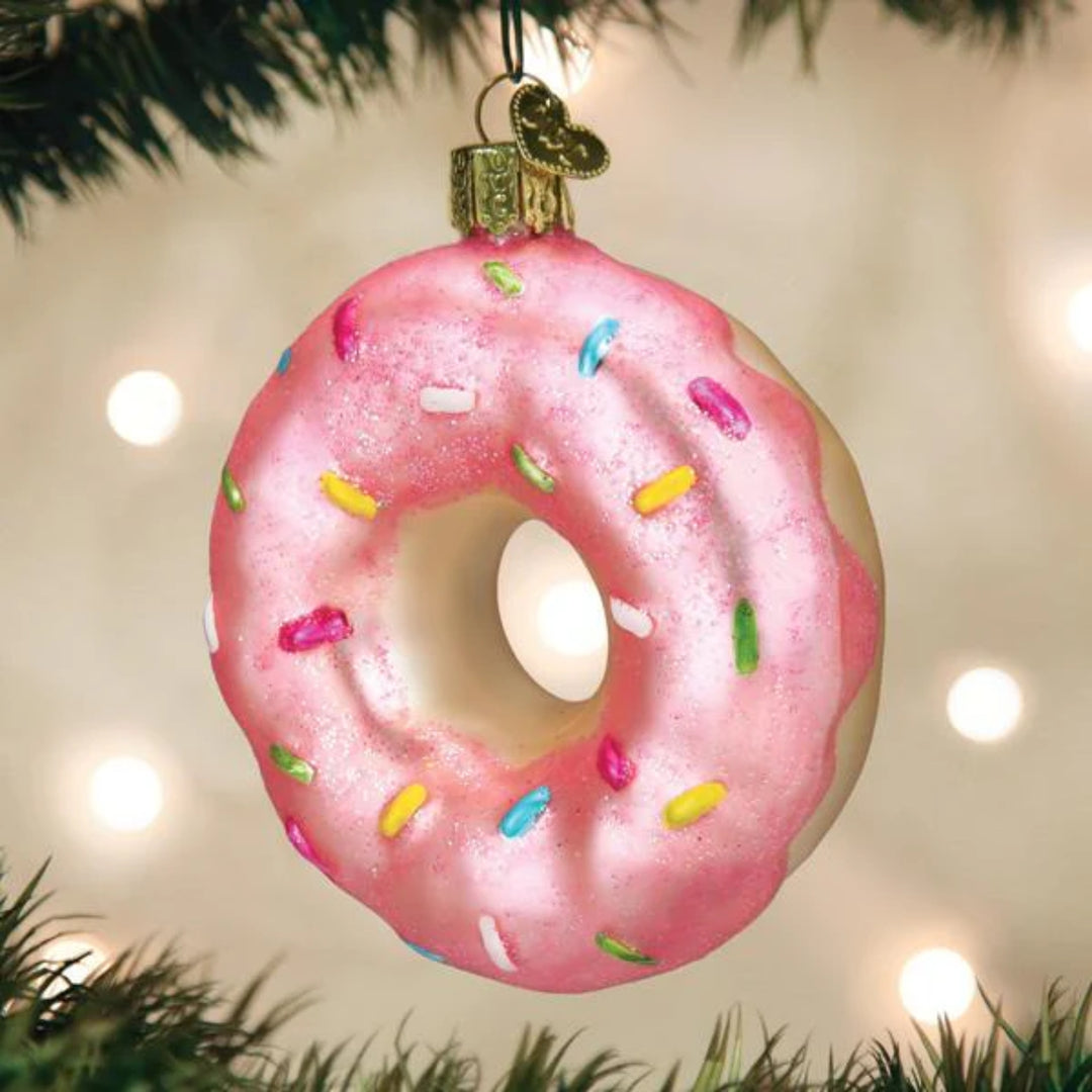 Pink Sprinkles Donut Old World Ornament