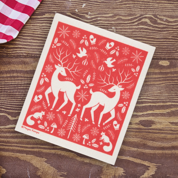 Swedish Dishcloth MK Deer Red