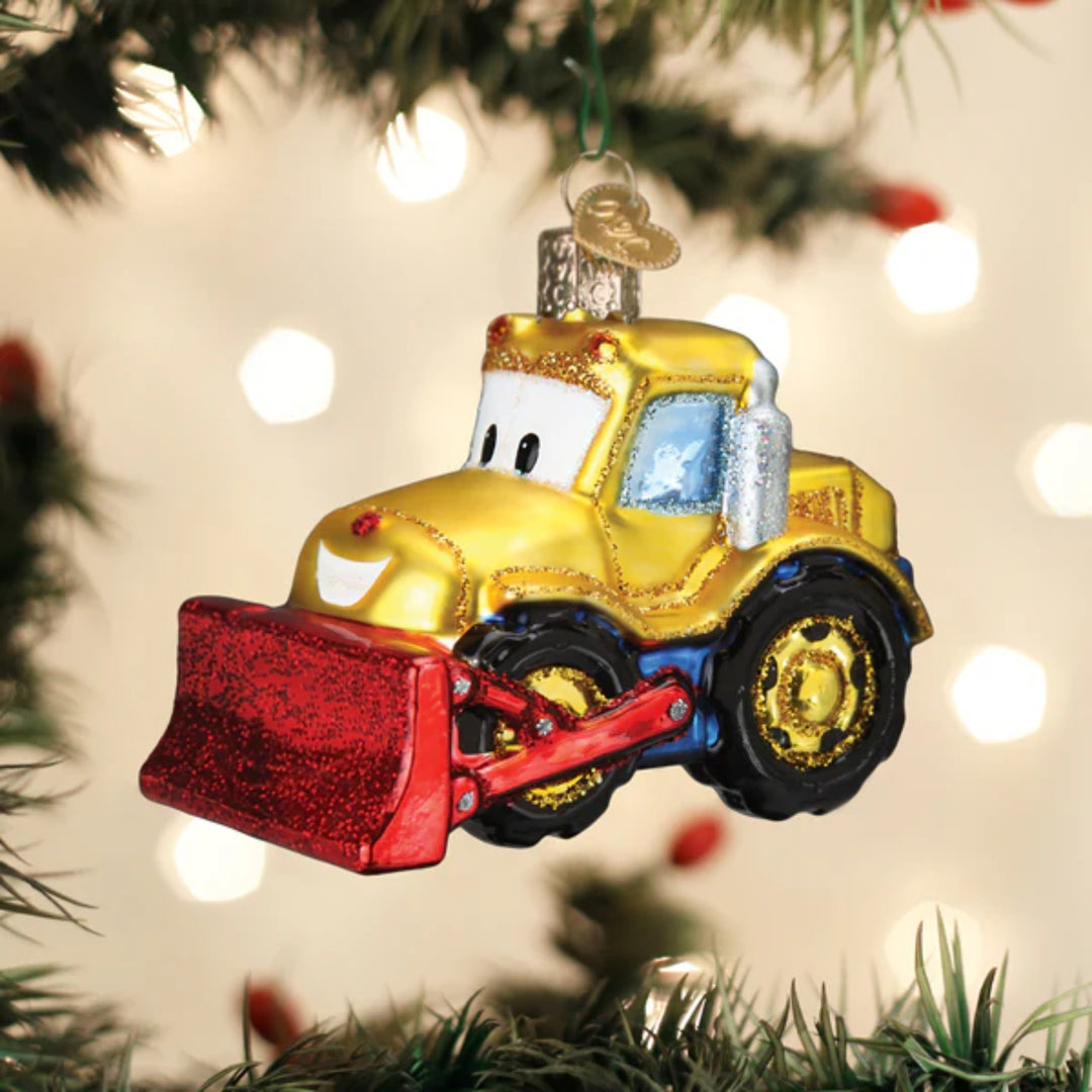 Bright Eyed Bulldozer Old World Ornament