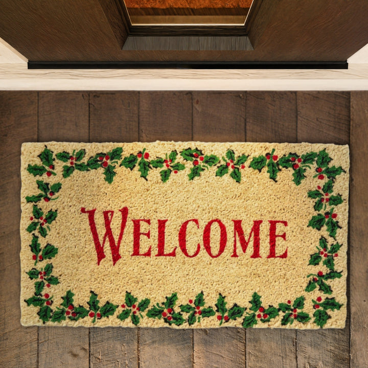 Welcome Holly Leaf Coir Mat