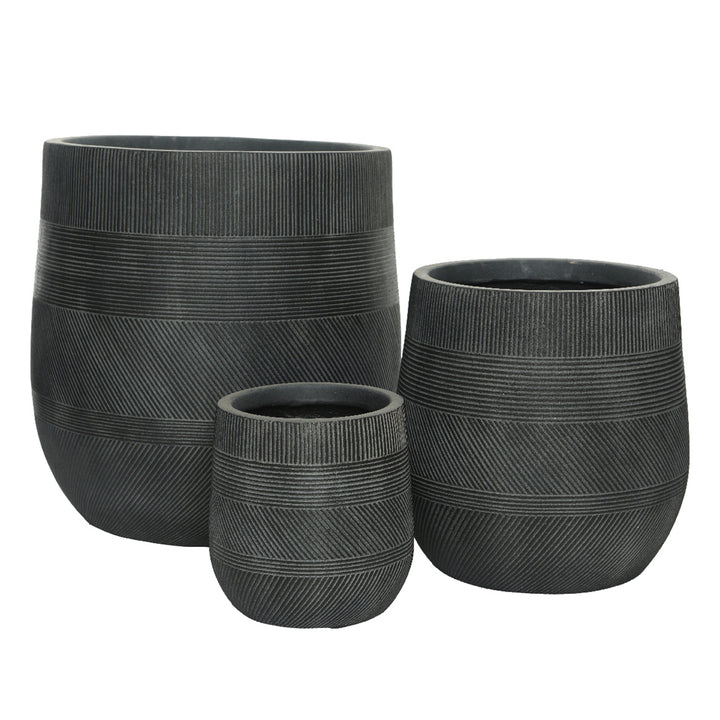 Liam Fiber Clay Striped Round Pot - Black