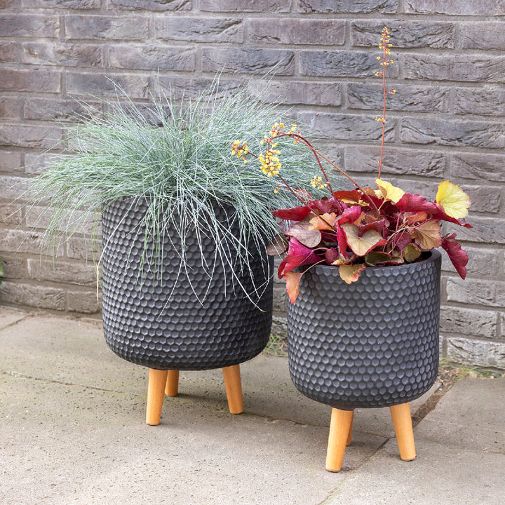 Logan Striped Fiber Clay Planter - Black