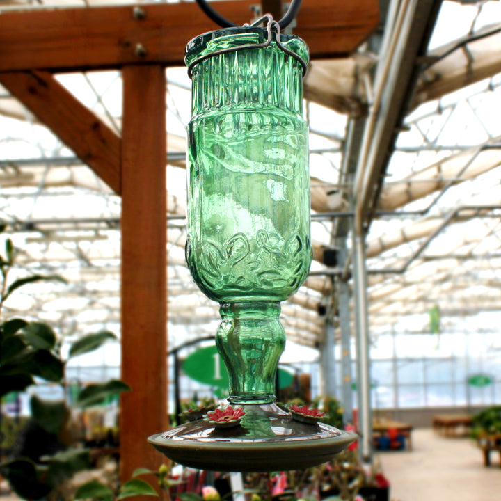 Perky-Pet® Antique Green Glass Bottle Hummingbird Feeder