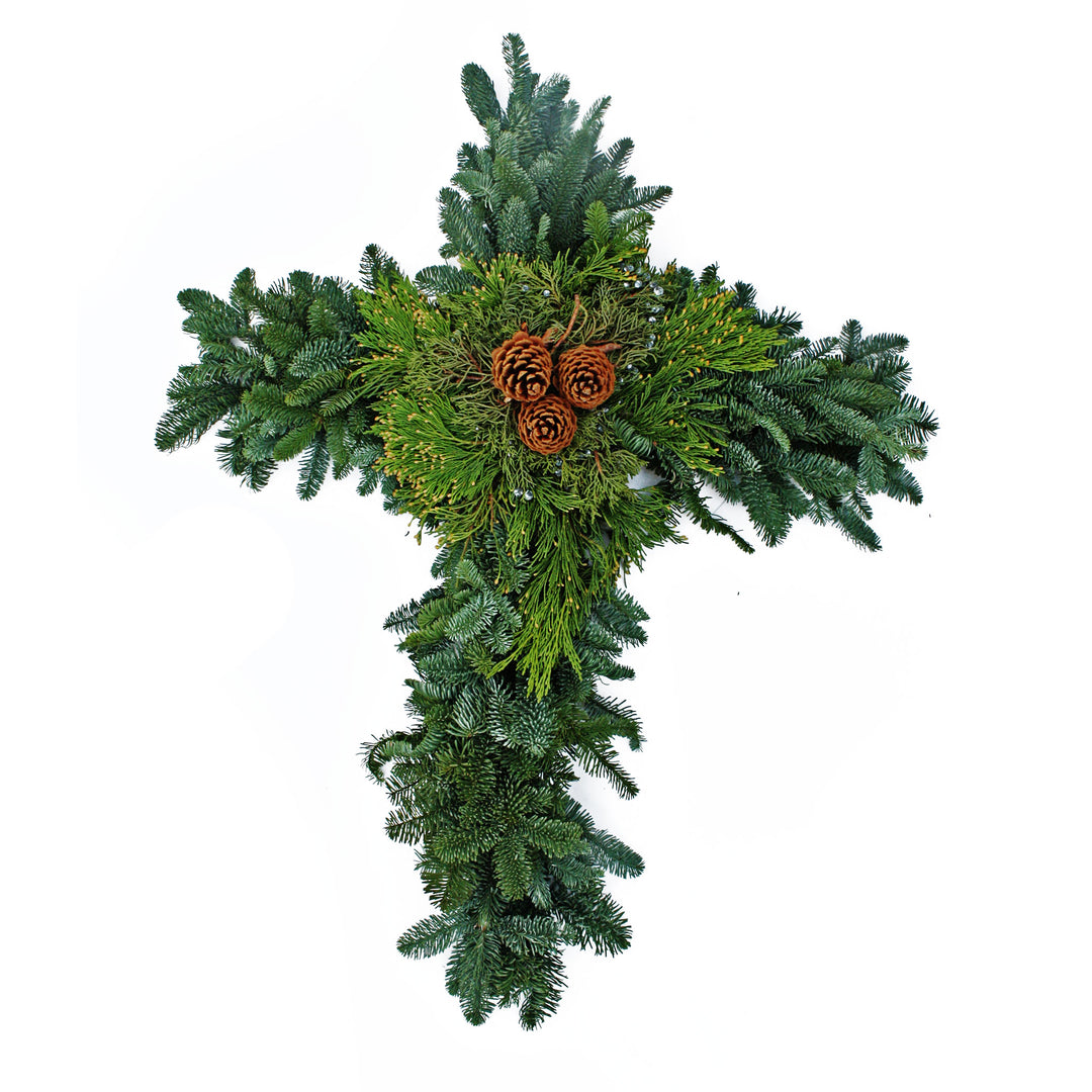 Cross Wreath Evergreen Mix 16"